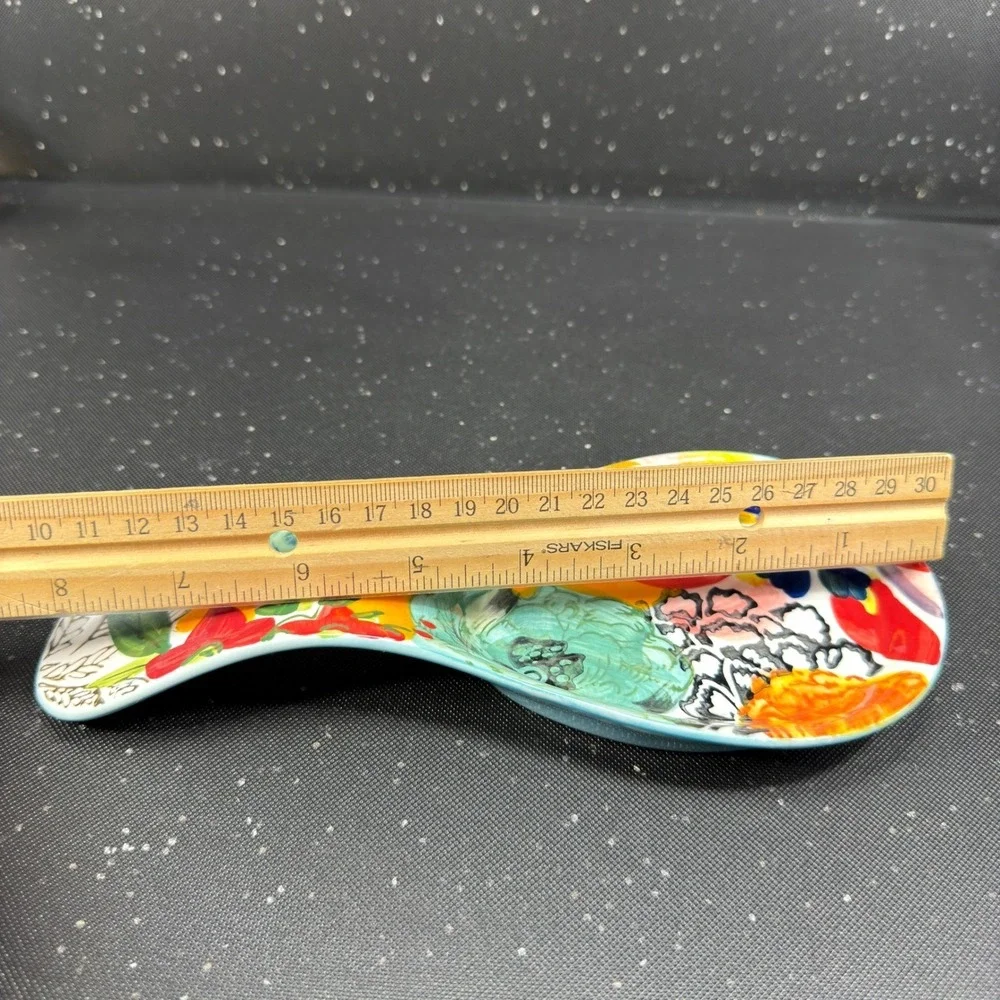Anthropologie Abstract Floral Ceramic Spoon Rest Colorful Painterly Kitchen